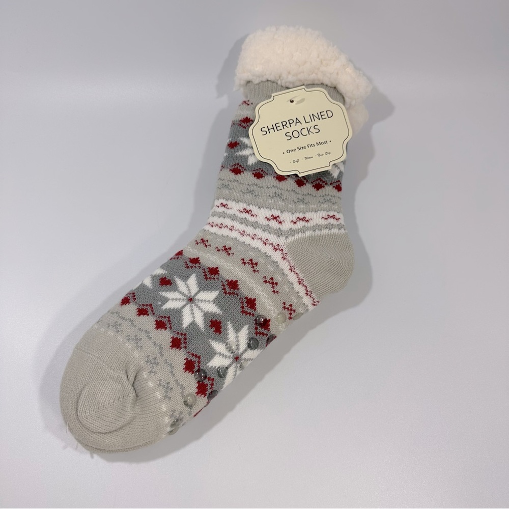 Sherpa Lined Nordic Fair Isle Non Slip Warm Socks NEW  Cozy